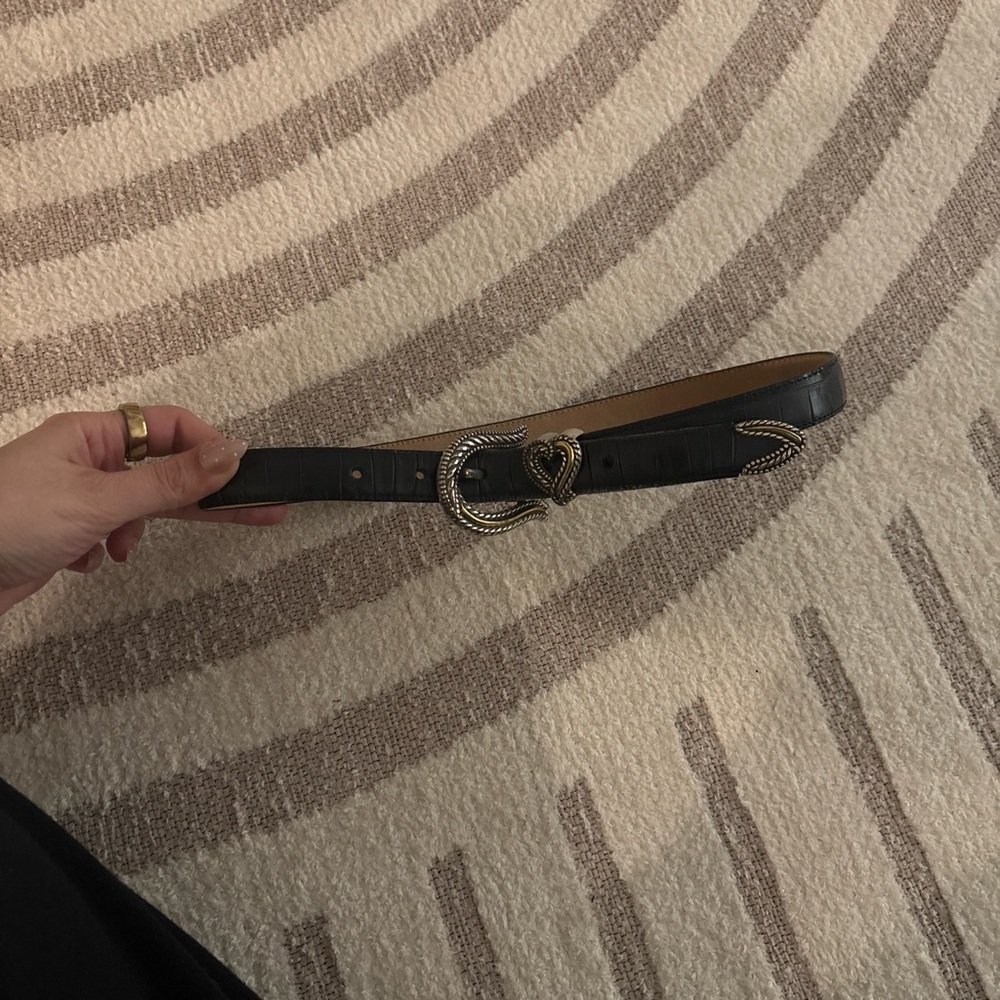 Black Belt with Gold and Silver Heart Buckle